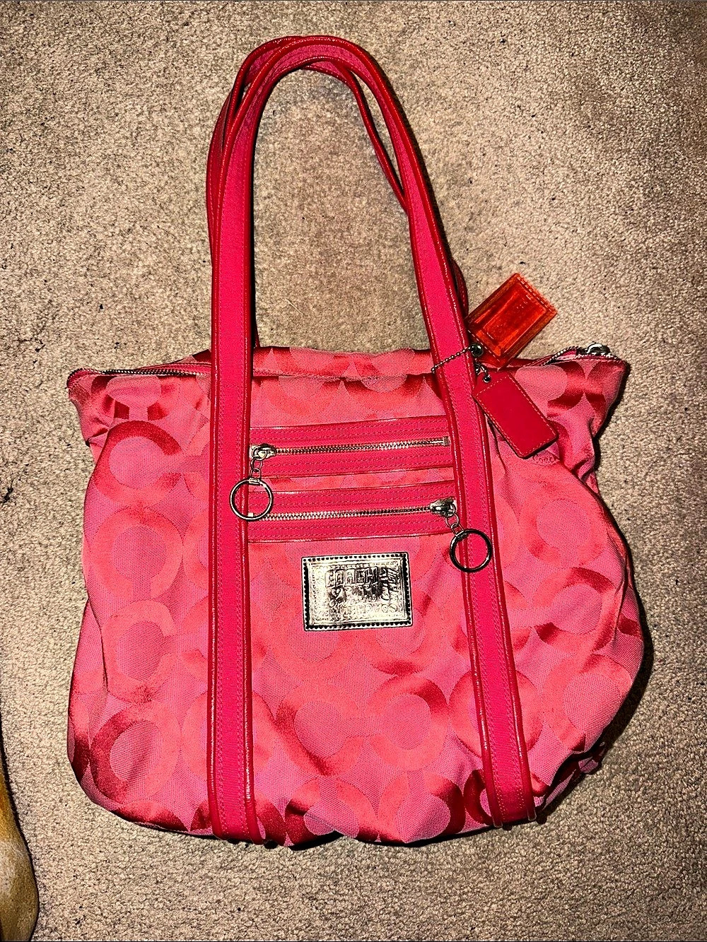 Coach Poppy Signature Glam Tote Pink Patterned Bag